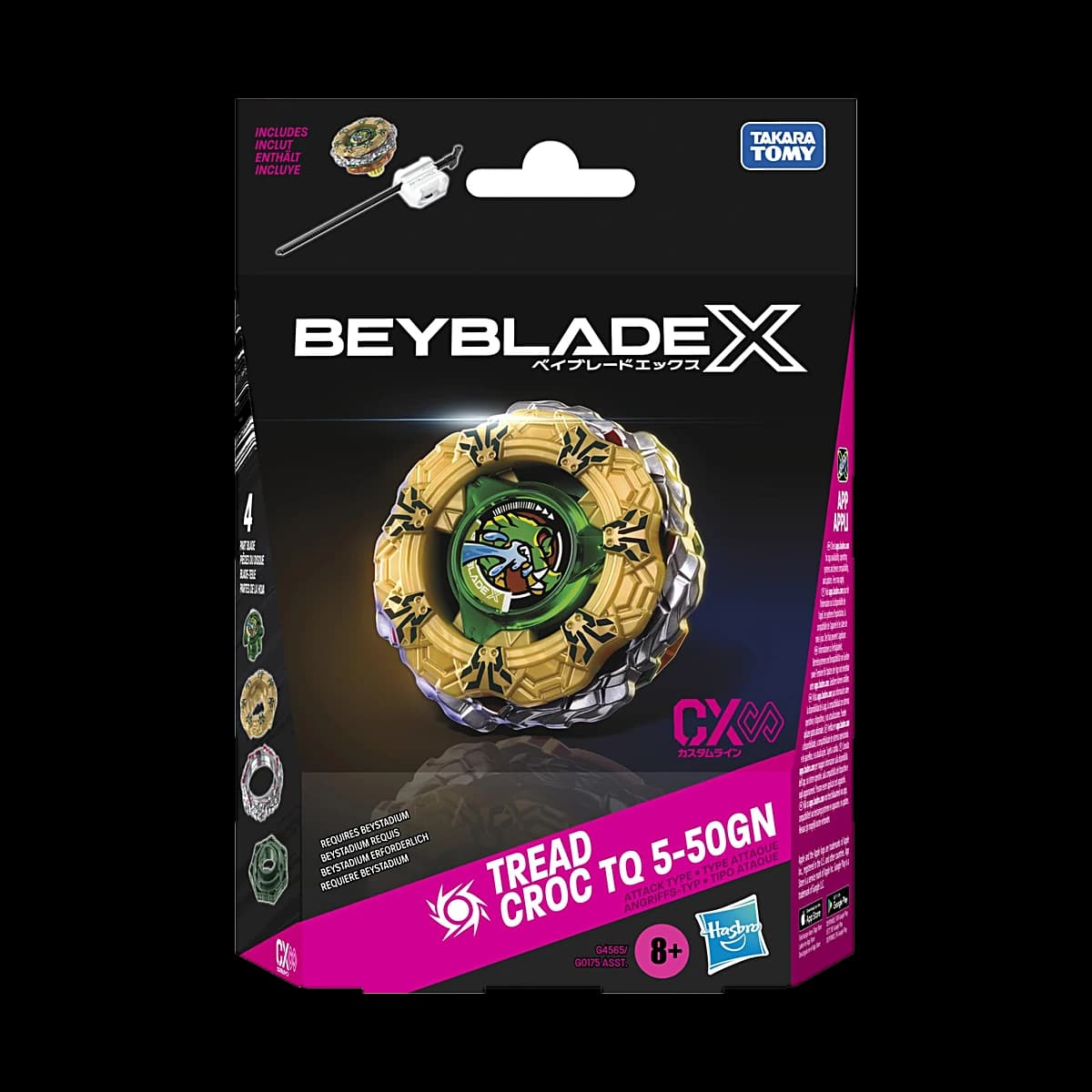Confezione Beyblade X Tread Croc TQ 5-50GN della linea CX con trottola dorata e verde