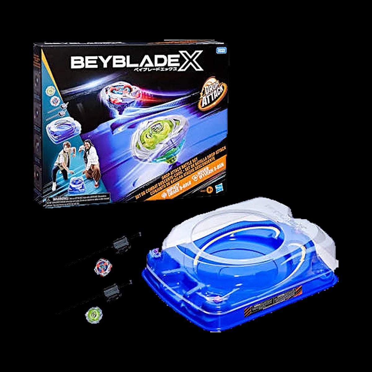 Beyblade X Drop Attack Battle Set: stadio blu, due trottole e due lanciatori