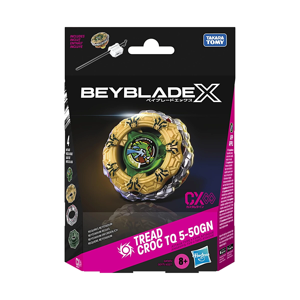 Confezione Beyblade X Tread Croc TQ 5-50GN della linea CX con trottola dorata e verde
