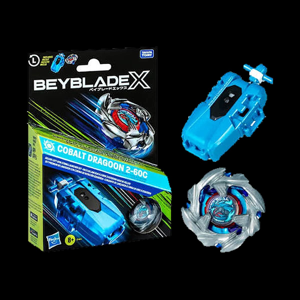 Confezione Beyblade X Cobalt Dragoon 2-60C con lanciatore a corda blu e trottola