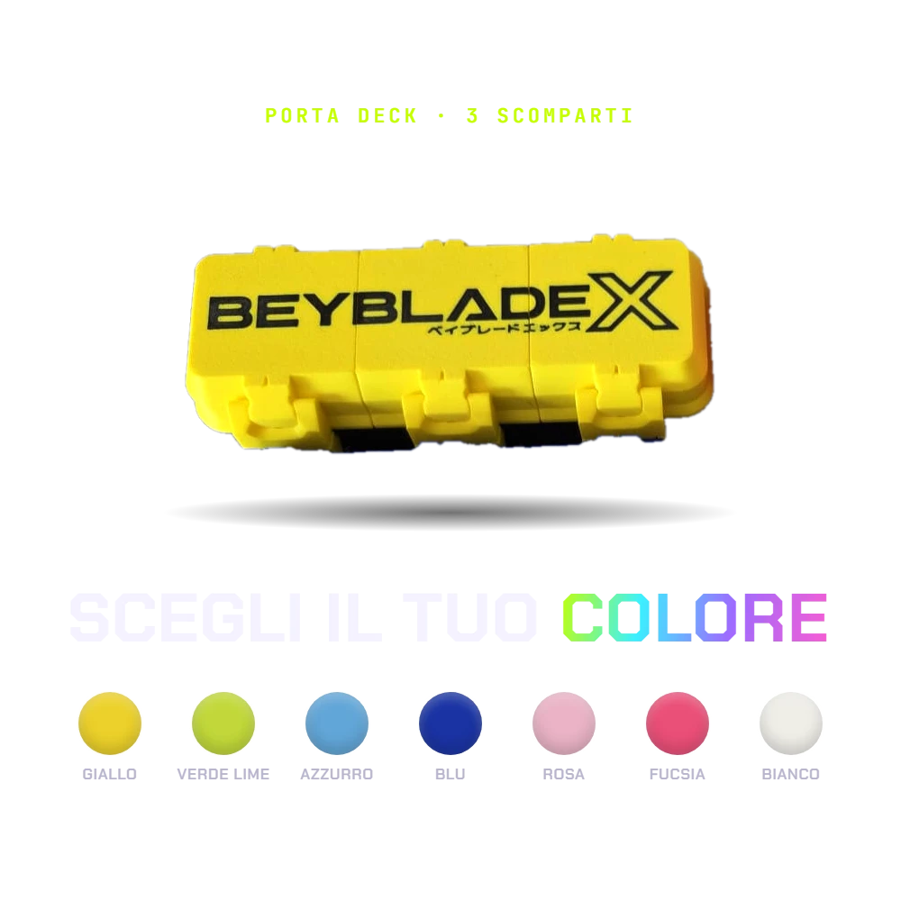 Porta deck Beyblade X giallo a tre scomparti, disponibile in giallo, verde lime, azzurro, blu, rosa, fucsia e bianco